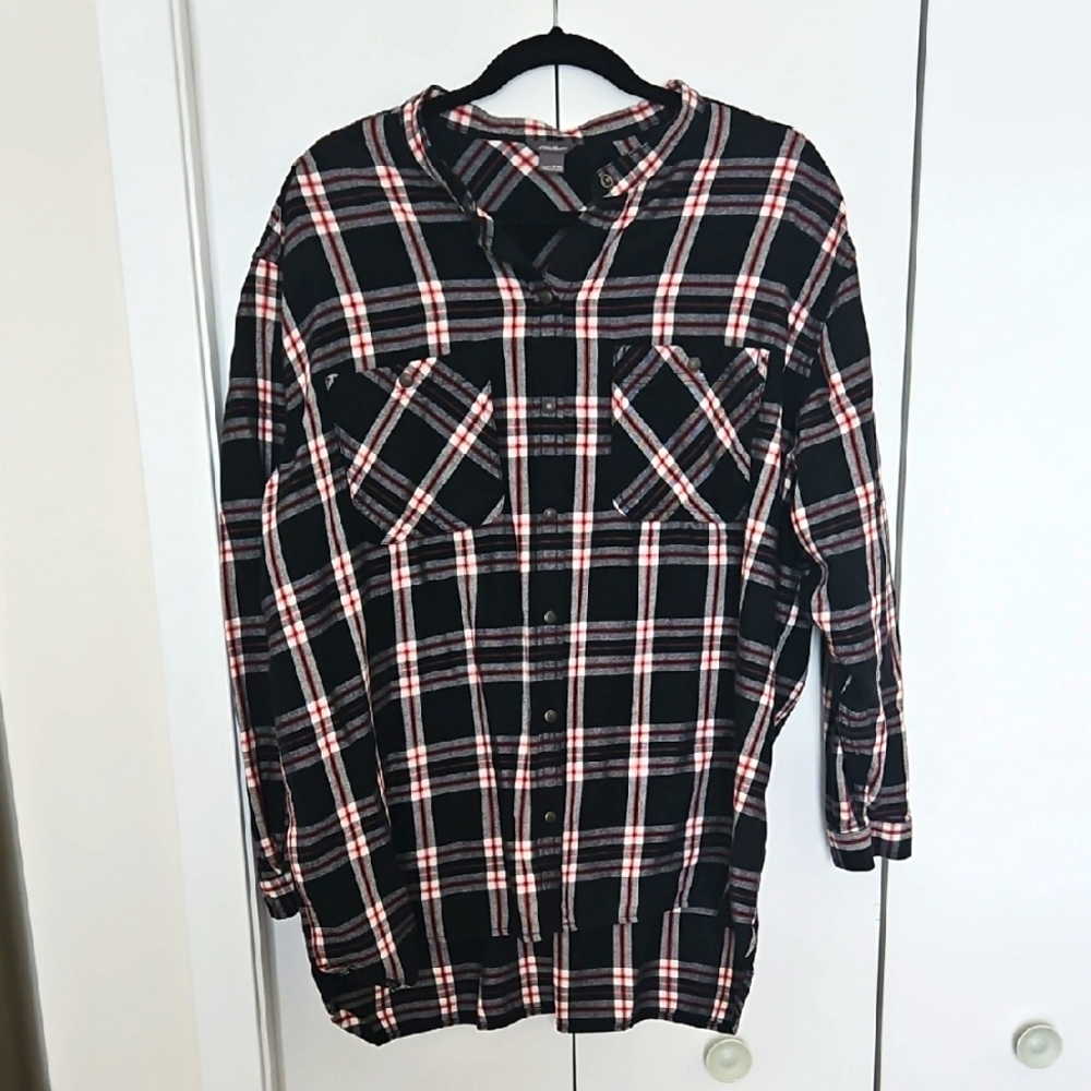 Eddie Bauer Black and Red Plaid Button-Up Shirt